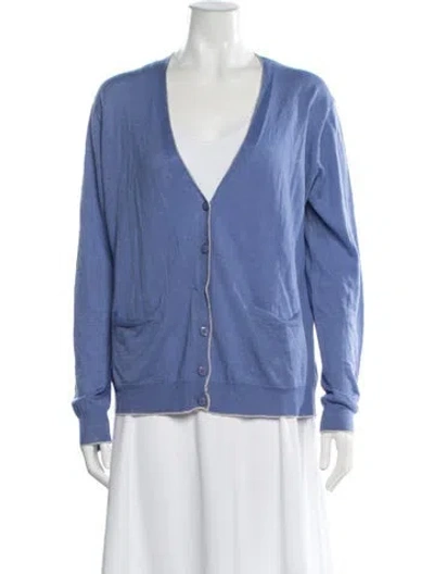 Pre-owned Giorgio Armani Linen V-neck Sweater In Blue