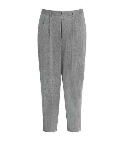 Giorgio Armani Linen-wool Pleated Straight Trousers In Grey