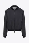 Giorgio Armani Pointed Collar Blue Linen Blouson Jacket In Blue