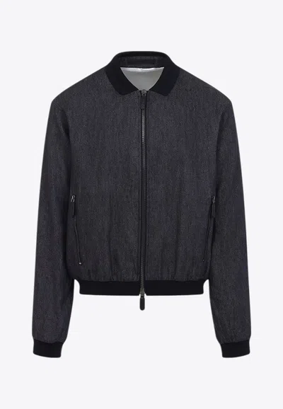 GIORGIO ARMANI LINEN ZIP-UP BOMBER JACKET