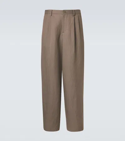 Giorgio Armani Linen-blend Straight Pants In Brown
