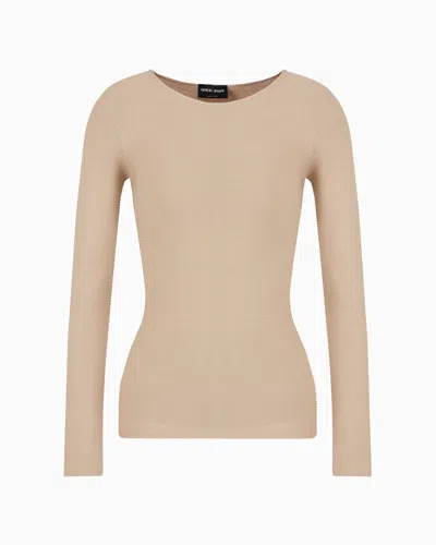 Giorgio Armani Links-stitch Viscose Long-sleeved Jumper In Beige