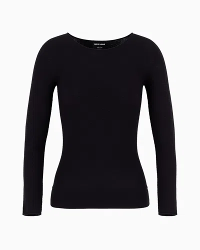 Giorgio Armani Links-stitch Viscose Long-sleeved Jumper In Black