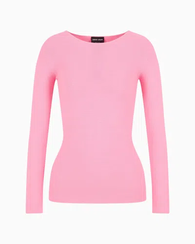 Giorgio Armani Links-stitch Viscose Long-sleeved Jumper In Pink