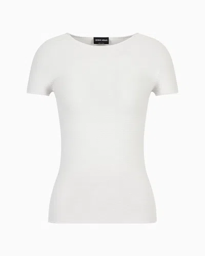 Giorgio Armani Links-stitch Viscose Short-sleeved Jumper In Beige