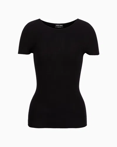 GIORGIO ARMANI LINKS-STITCH VISCOSE SHORT-SLEEVED JUMPER