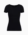 Giorgio Armani Links-stitch Viscose Short-sleeved Jumper In Navy Blue