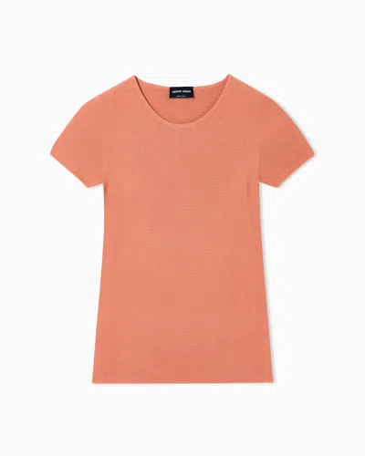 Giorgio Armani Links-stitch Viscose Short-sleeved Jumper In Orange