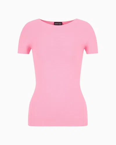 Giorgio Armani Links-stitch Viscose Short-sleeved Jumper In Pink