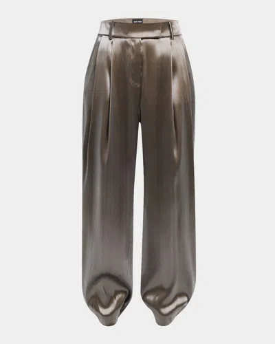 Giorgio Armani Liquid Silk Trousers In Gray