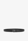 Giorgio Armani Embossed And Smooth Leather Belt In Black