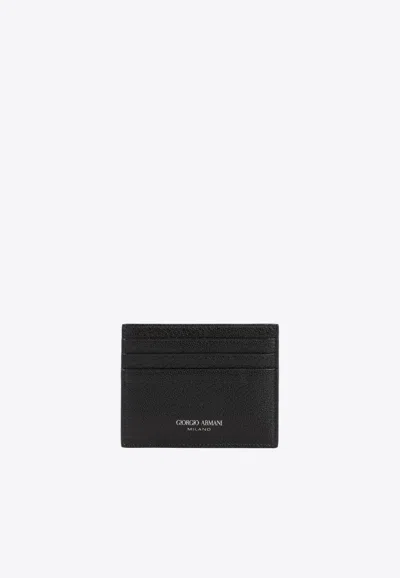 Giorgio Armani Official Store Leather Card Holder In Black