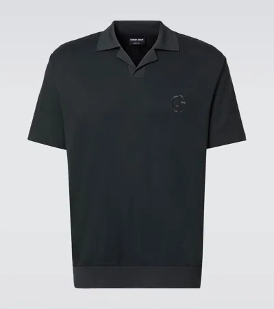 Giorgio Armani Logo Cotton And Cashmere Polo Shirt In Green