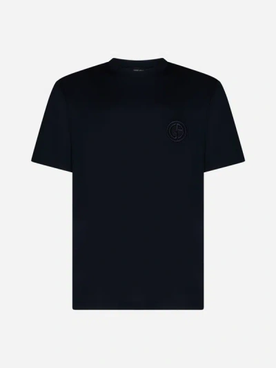 Giorgio Armani Logo-embroidered Cotton T-shirt In Navy Blue