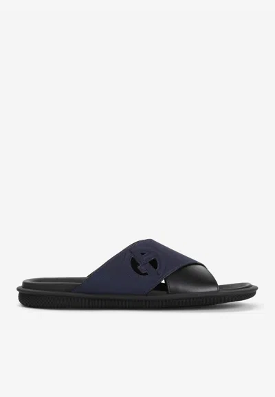 Giorgio Armani Logo Cross Sandals In Black