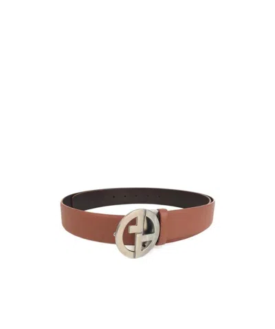 Giorgio Armani Logo Detail Belt In Brown