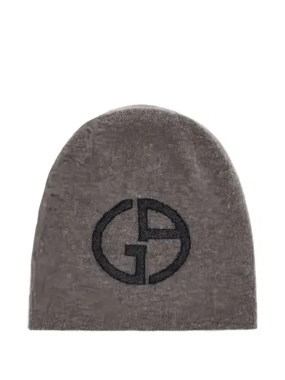 Giorgio Armani Logo-detail Cashmere Beanie In Gray