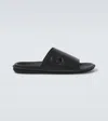 Giorgio Armani Logo Embossed Leather Slides In Black
