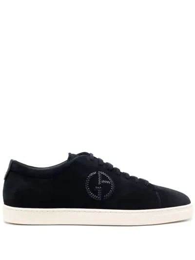 Giorgio Armani Logo-embossed Low-top Sneakers In Navy