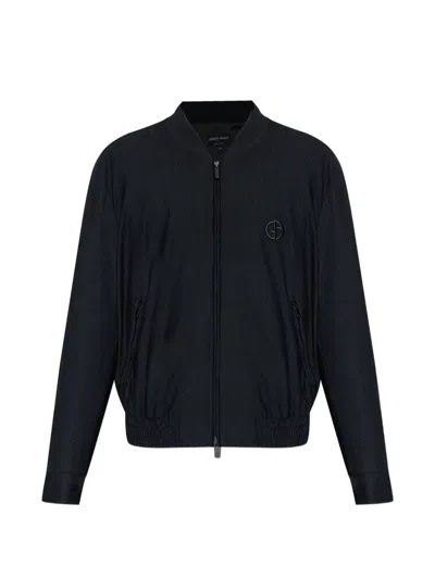Giorgio Armani Logo-embroidered Bomber Jacket In Black