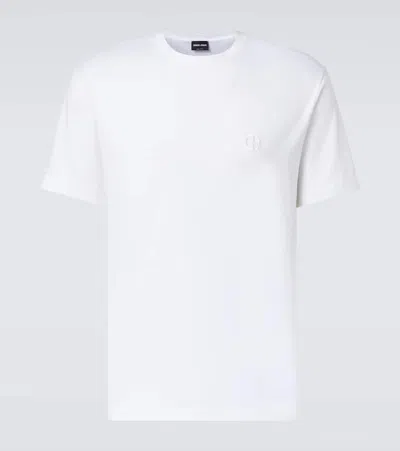 Giorgio Armani Pure Cotton Interlock Signature Logo T-shirt In White