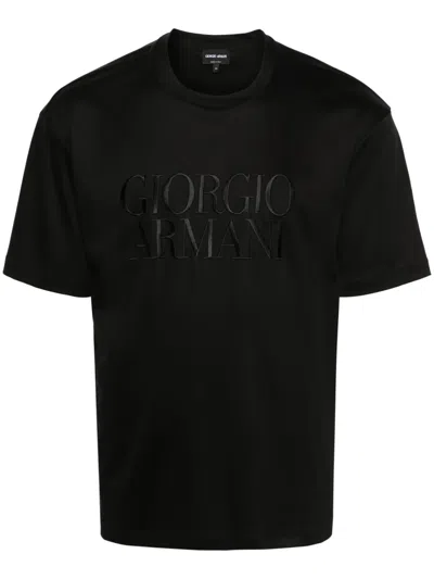 Giorgio Armani Logo-embroidered Cotton T-shirt In Black