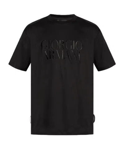 Giorgio Armani Logo-embroidered Cotton T-shirt In Black