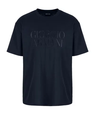 Giorgio Armani Logo-embroidered Cotton T-shirt In Blue