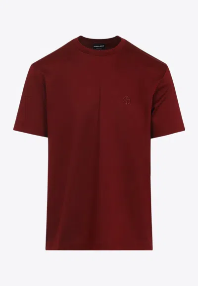 Giorgio Armani Logo-embroidered Crewneck T-shirt In Red