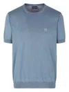 Giorgio Armani Logo-embroidered Knitted T-shirt In Blue