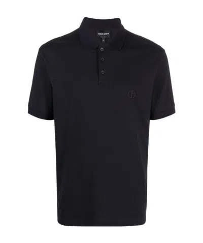 Giorgio Armani Logo-embroidered Polo Shirt In Black