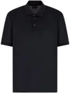 Giorgio Armani Navy Cotton Blend Polo With Embroidered Logo In Blue
