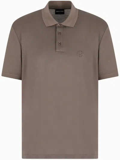 Giorgio Armani Cotton Logo Polo Shirt In Neutrals