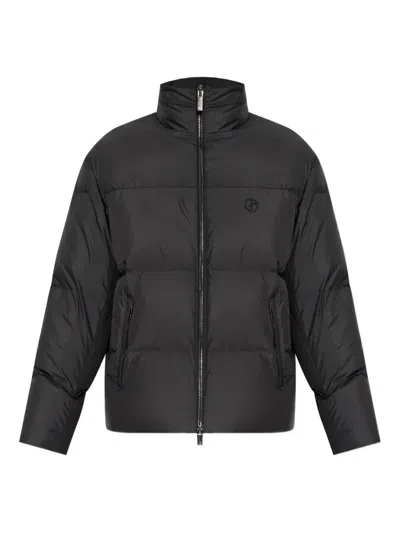 Giorgio Armani Logo-embroidered Quilted Jacket In Black