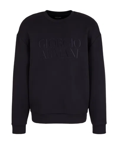 Giorgio Armani Logo-embroidered Round-neck Jumper In Black
