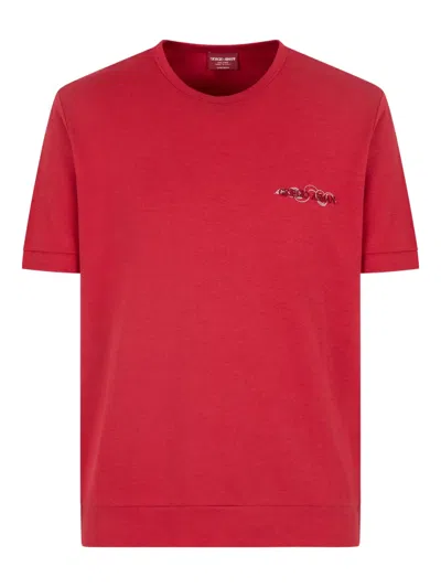 Giorgio Armani Logo-embroidered T-shirt In Red