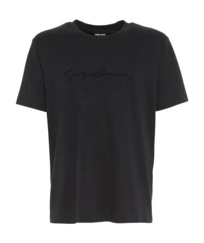 Giorgio Armani Logo Embroidered Crewneck T-shirt In Black