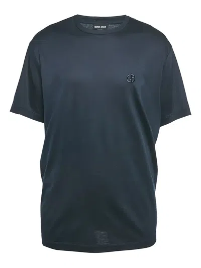 Pre-owned Giorgio Armani Logo-embroidered T-shirt In Blue