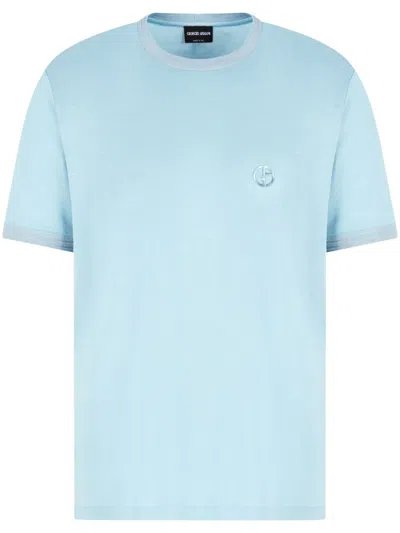 Giorgio Armani Logo-embroidered T-shirt In Blue
