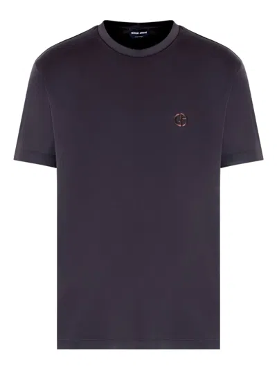 Giorgio Armani Logo-embroidered T-shirt In Gray