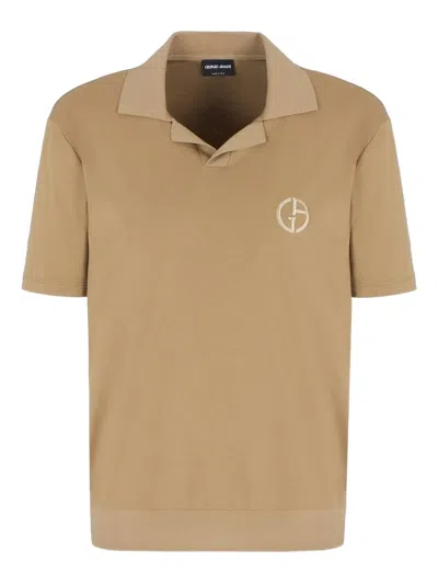 Giorgio Armani Logo-embroidered T-shirt In Brown
