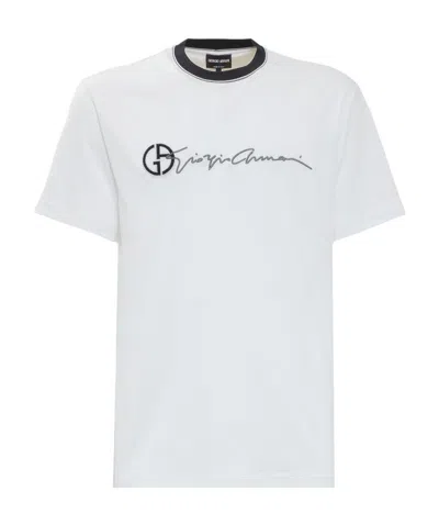 Giorgio Armani Logo Embroidered T-shirt In White