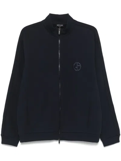 Giorgio Armani Logo-embroidered Track Jacket In Blue