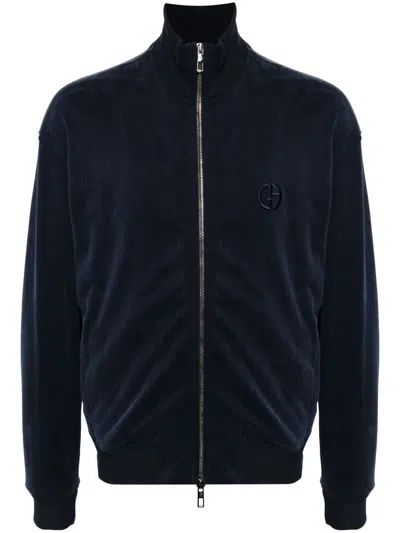 Giorgio Armani Logo-embroidered Track Jacket In Blue