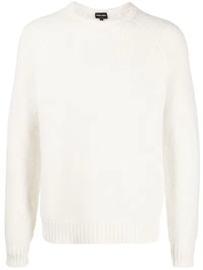Giorgio Armani Logo-embroidered Wool-blend Jumper In White