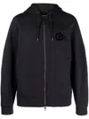 GIORGIO ARMANI LOGO-EMBROIDERED ZIP-UP HOODIE