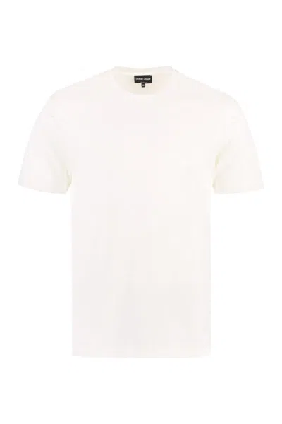 Giorgio Armani Logo Embroidery Cotton T-shirt In White