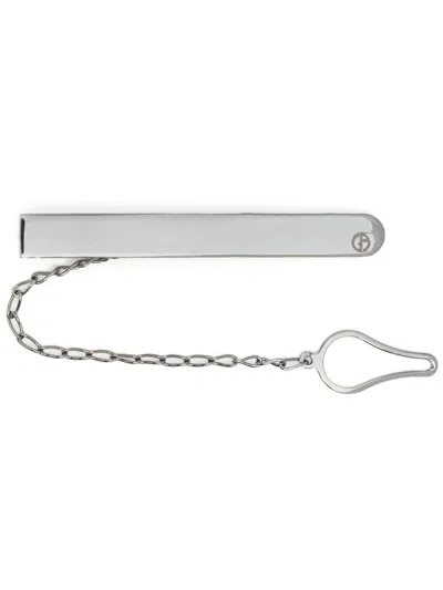 Giorgio Armani Logo-engraved Metallic Tie Bar In Silver