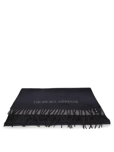 Giorgio Armani Logo Fringe Scarf Blue