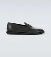 Giorgio Armani Official Store Antique-leather Loafers With Embroidered Logo In Black